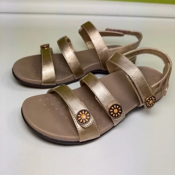 Vionic Cathy Triple Strap Sandal gold metallic size 7 - Picture 3 of 10